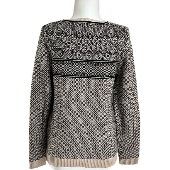 GAP Sweater Pullover Fair Isle Cotton Wool Blend Black Tan - Picture 2 of 11